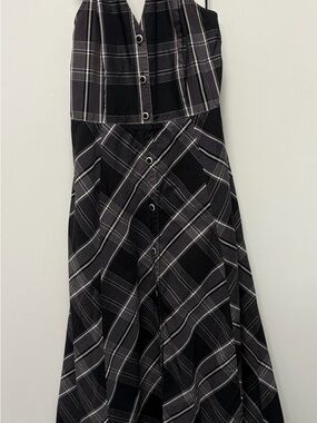 Maeve Anthropologie Black Plaid Halter Maxi Dress Size 6